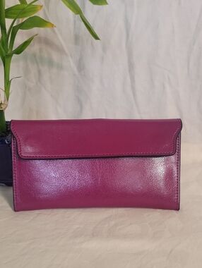 Elegant Magenta Leather Clutch Wristlet